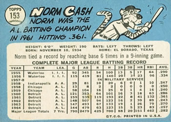 Norm Cash  baseball card collectible - Main Image 2