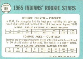 Indians 1965 Rookie Stars (George Culver / Tommie Agee)  baseball card collectible - Main Image 2