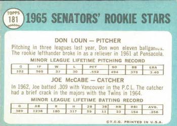 Senators 1965 Rookie Stars (Don Loun / Joe McCabe)  baseball card collectible - Main Image 2