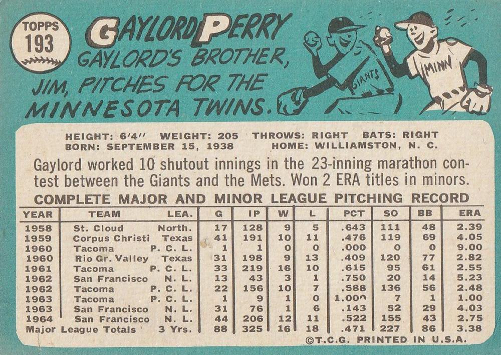 Gaylord Perry  baseball card collectible - Main Image 2