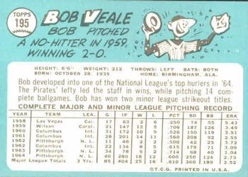 Bob Veale  baseball card collectible - Main Image 2