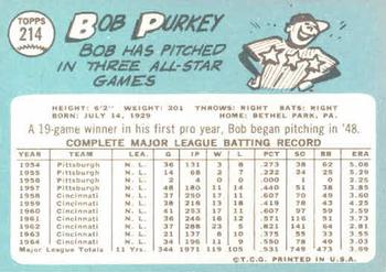 Bob Purkey  baseball card collectible - Main Image 2