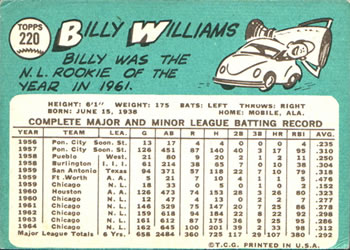 Billy Williams  baseball card collectible - Main Image 2
