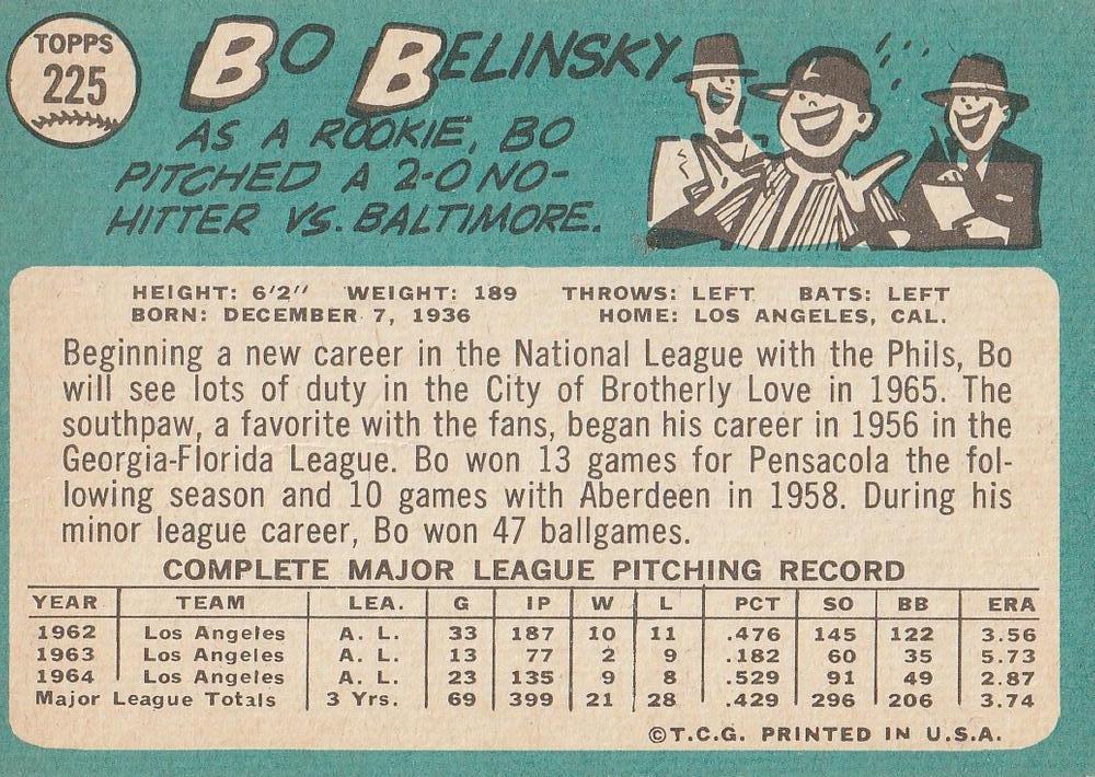 Bo Belinsky  baseball card collectible - Main Image 2