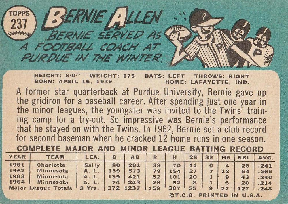 Bernie Allen  baseball card collectible - Main Image 2