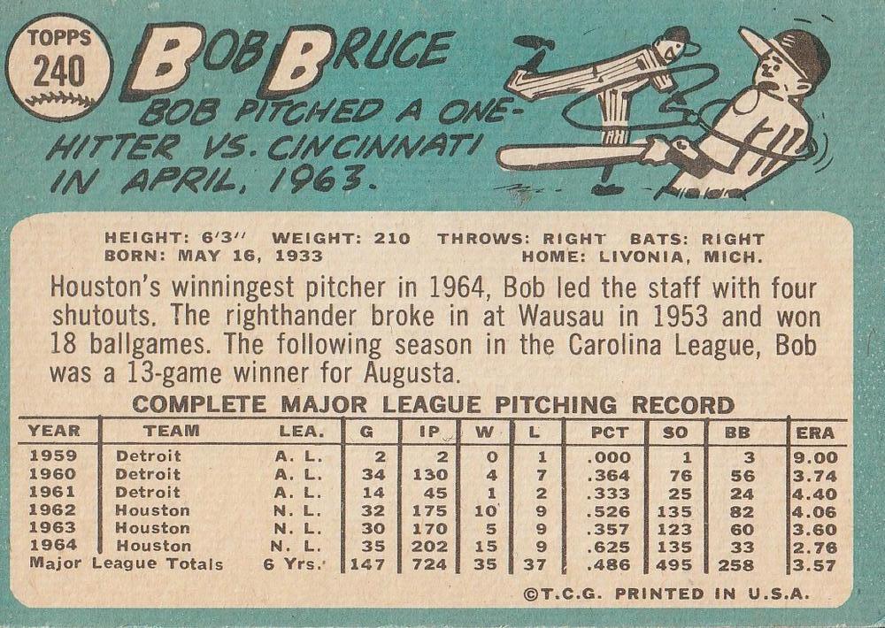 Bob Bruce  baseball card collectible - Main Image 2
