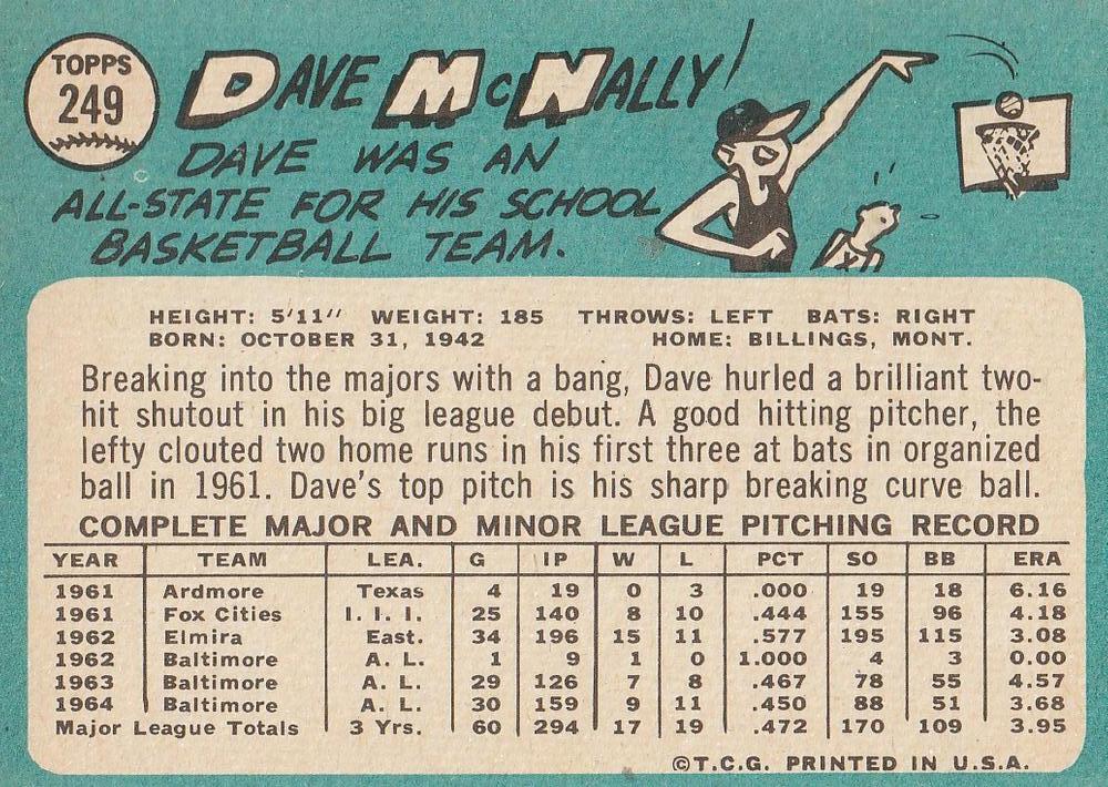 Dave McNally  baseball card collectible - Main Image 2