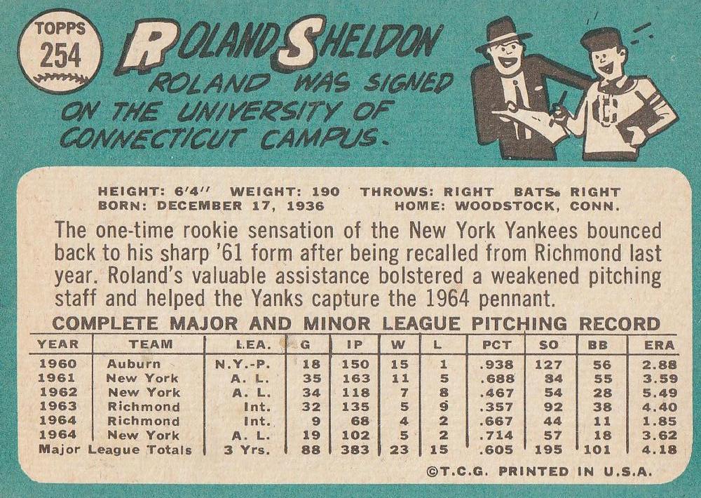 Roland Sheldon  baseball card collectible - Main Image 2