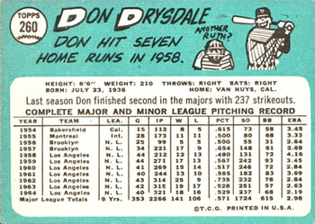 Don Drysdale  baseball card collectible - Main Image 2