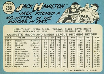 Jack Hamilton  baseball card collectible - Main Image 2
