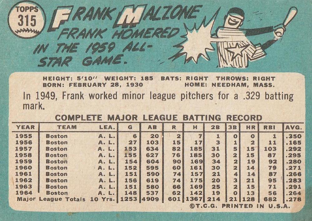 Frank Malzone  baseball card collectible - Main Image 2