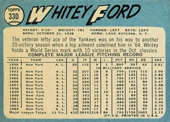 Whitey Ford  baseball card collectible - Main Image 2