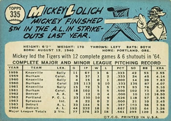 Mickey Lolich  baseball card collectible - Main Image 2