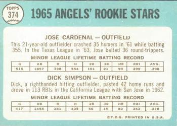 Angels 1965 Rookie Stars (Jose Cardenal / Dick Simpson)  baseball card collectible - Main Image 2