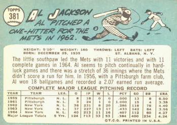 Al Jackson  baseball card collectible - Main Image 2