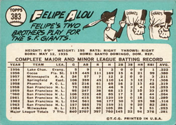 Felipe Alou  baseball card collectible - Main Image 2