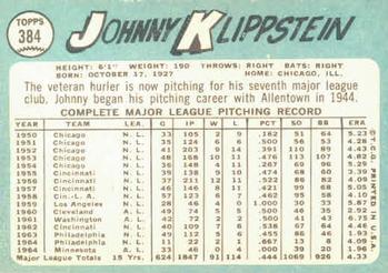 Johnny Klippstein  baseball card collectible - Main Image 2