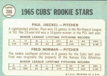 Cubs 1965 Rookie Stars (Paul Jaeckel / Fred Norman)  baseball card collectible - Main Image 2