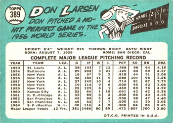 Don Larsen  baseball card collectible - Main Image 2