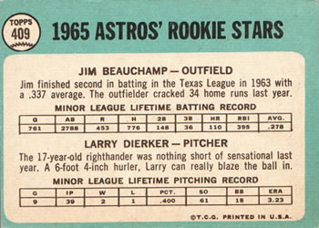 Astros 1965 Rookie Stars (Jim Beauchamp / Larry Dierker)  baseball card collectible - Main Image 2