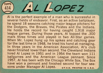 Al Lopez  baseball card collectible - Main Image 2