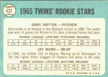 Twins 1965 Rookie Stars (Gary Dotter / Jay Ward)  baseball card collectible - Main Image 2
