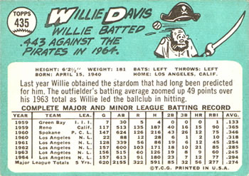 Willie Davis  baseball card collectible - Main Image 2