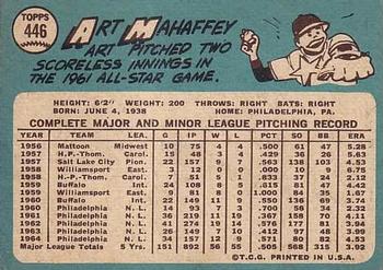 Art Mahaffey  baseball card collectible - Main Image 2
