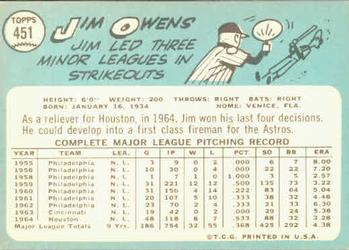 Jim Owens  baseball card collectible - Main Image 2
