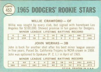 Dodgers 1965 Rookie Stars (Willie Crawford / John Werhas)  baseball card collectible - Main Image 2