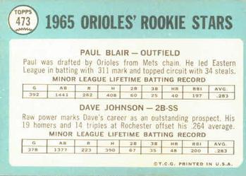 Orioles 1965 Rookie Stars (Paul Blair / Dave Johnson)  baseball card collectible - Main Image 2