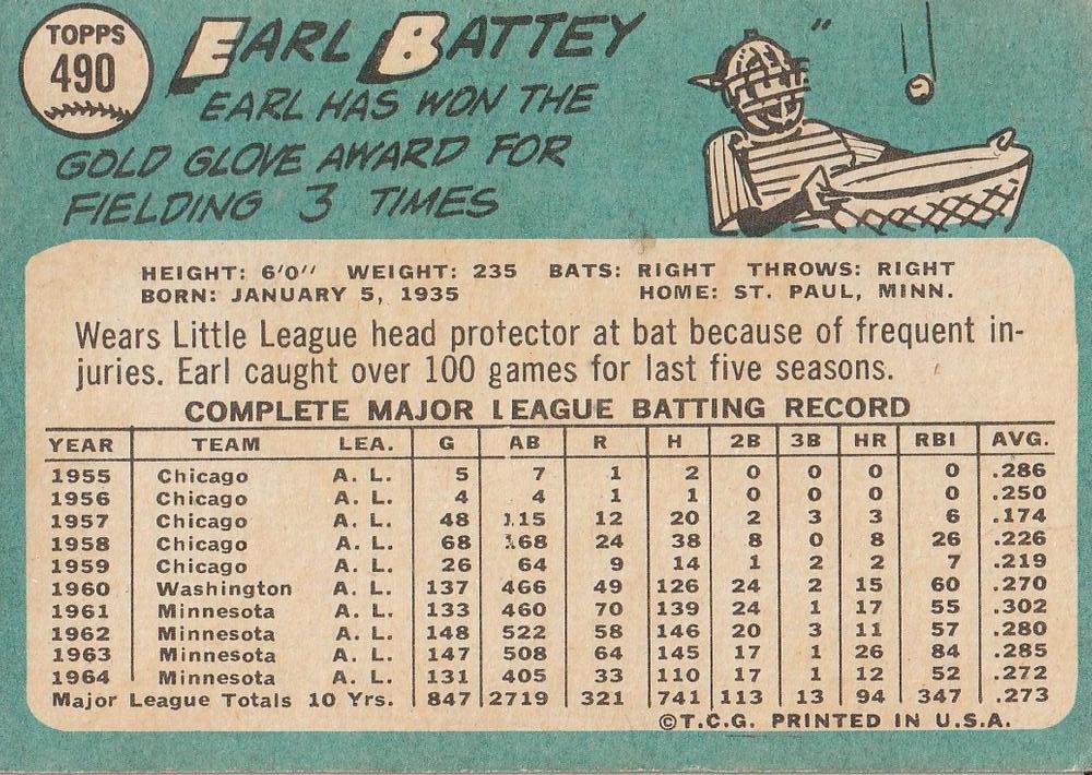 Earl Battey  baseball card collectible - Main Image 2