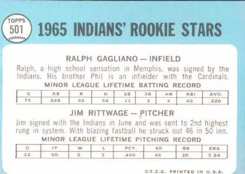Indians 1965 Rookie Stars (Ralph Gagliano / Jim Rittwage)  baseball card collectible - Main Image 2