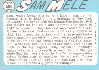 Sam Mele  baseball card collectible - Main Image 2