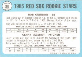 Red Sox 1965 Rookie Stars (Bob Guindon / Gerry Vezendy)  baseball card collectible - Main Image 2
