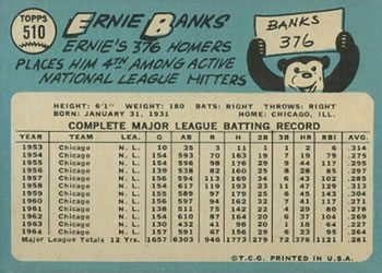 Ernie Banks  baseball card collectible - Main Image 2