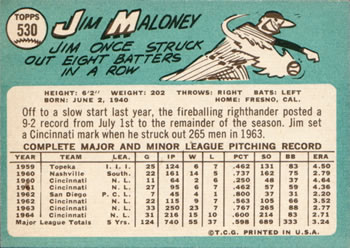 Jim Maloney  baseball card collectible - Main Image 2