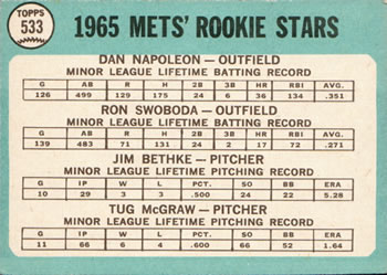 Mets 1965 Rookie Stars (Dan Napoleon / Ron Swoboda / Jim Bethke / Tug McGraw)  baseball card collectible - Main Image 2