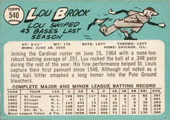 Lou Brock  baseball card collectible - Main Image 2