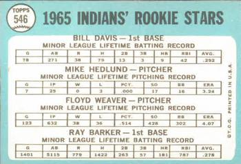 Indians 1965 Rookie Stars (Bill Davis / Mike Hedlund / Floyd Weaver / Ray Barker)  baseball card collectible - Main Image 2
