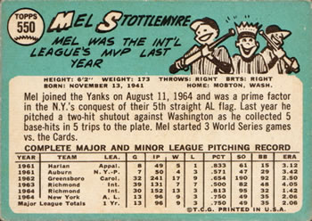 Mel Stottlemyre  baseball card collectible - Main Image 2