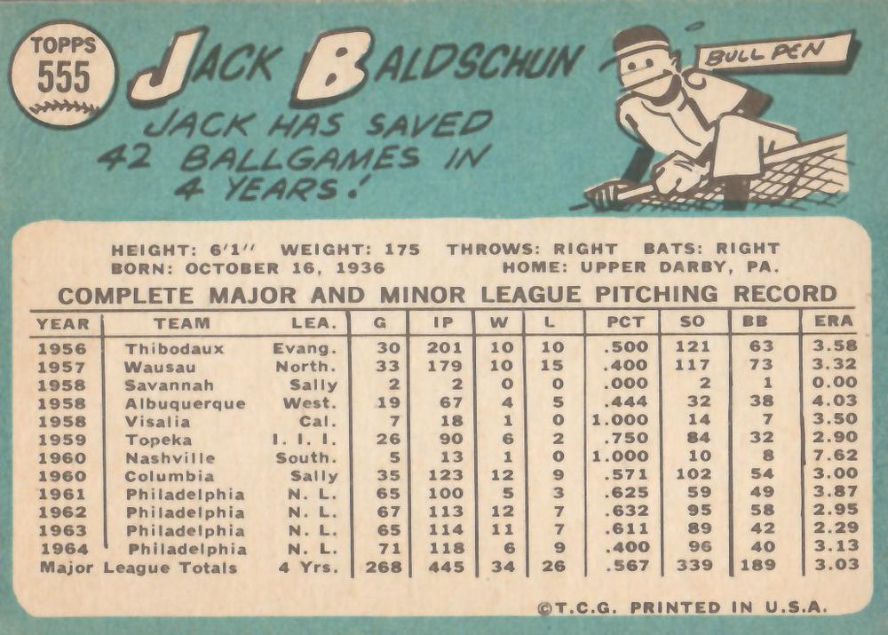 Jack Baldschun  baseball card collectible - Main Image 2