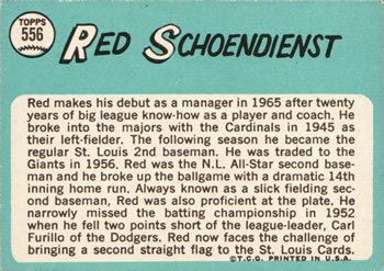 Red Schoendienst  baseball card collectible - Main Image 2