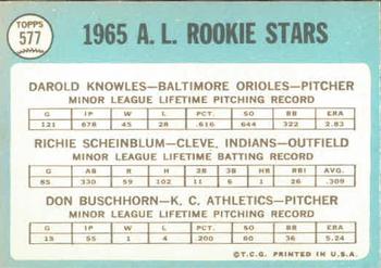 American League 1965 Rookie Stars (Darold Knowles / Richie Scheinblum / Don Buschhorn)  baseball card collectible - Main Image 2