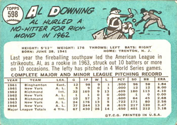 Al Downing  baseball card collectible - Main Image 2