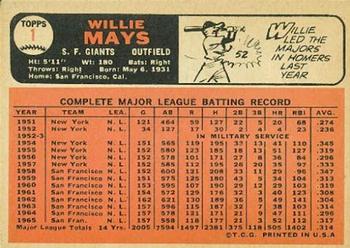 Willie Mays  baseball card collectible - Main Image 2