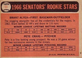 Senators 1966 Rookie Stars (Brant Alyea / Pete Craig)  baseball card collectible - Main Image 2