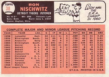 Ron Nischwitz  baseball card collectible - Main Image 2
