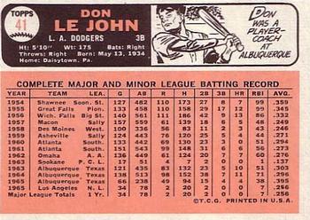 Don Le John  baseball card collectible - Main Image 2