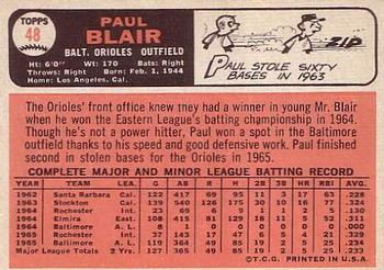 Paul Blair  baseball card collectible - Main Image 2